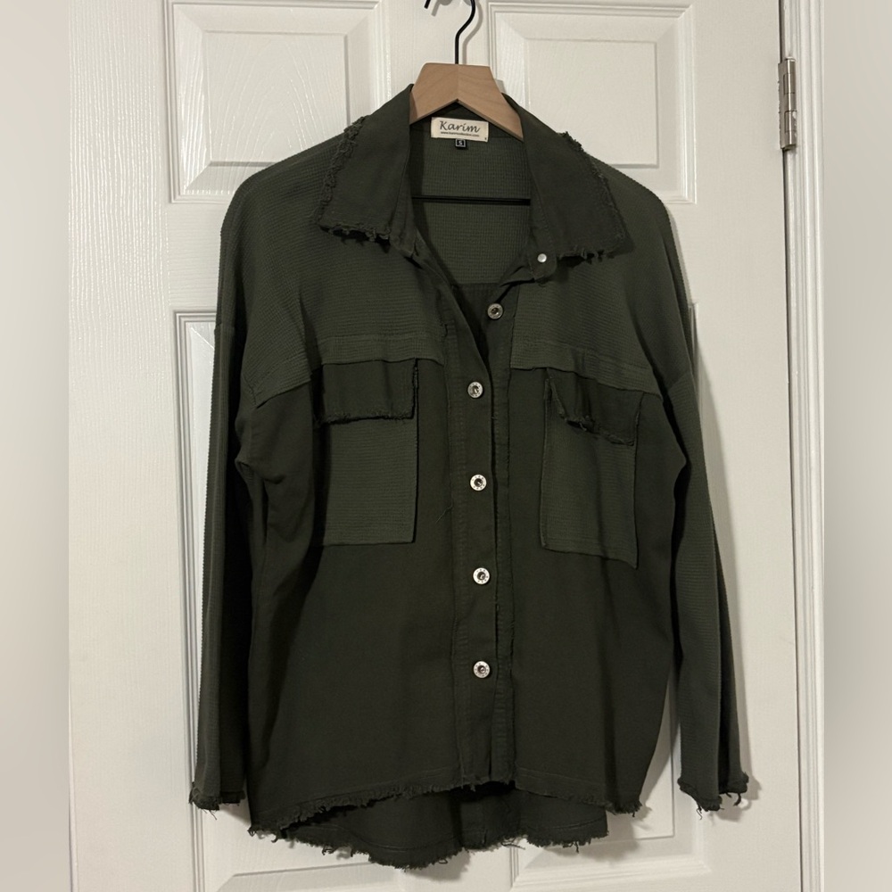Karim Olive Green Button-Up Shacket Shirt